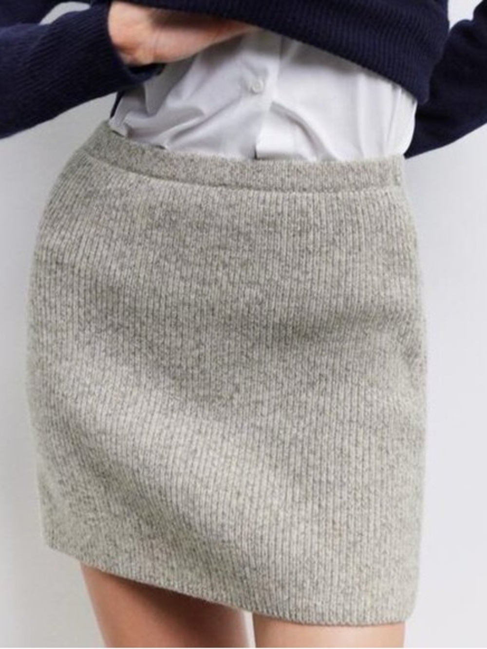 Zara Taupe Ribbed Wool Blend Knit Mini Skirt Medium